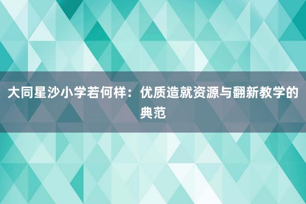 大同星沙小学若何样：优质造就资源与翻新教学的典范